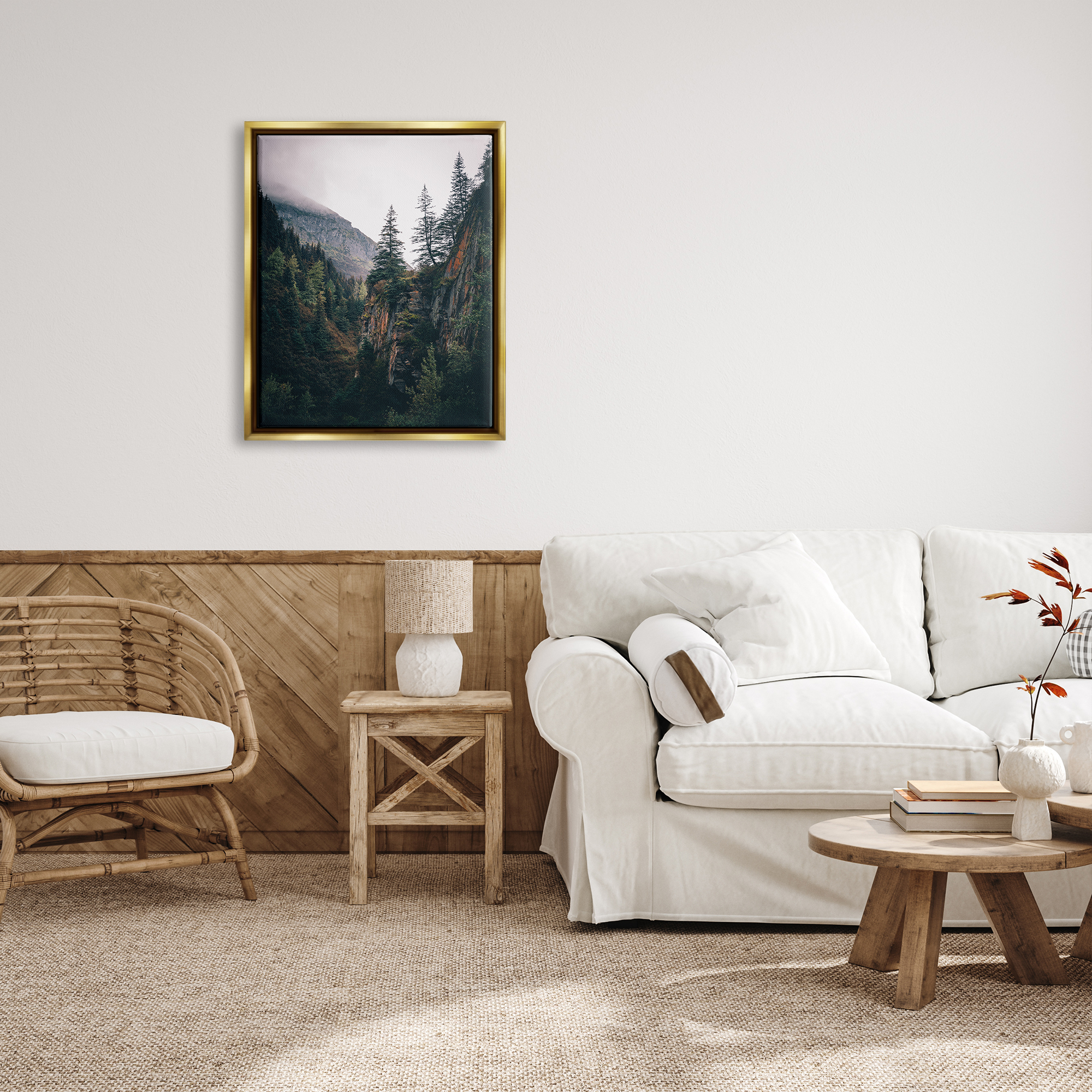 Stupell Industries Rustic Mountain Landscape Landscape Photography Gold Floater Framed Canvas Art Print Wall Art, 25 x 31