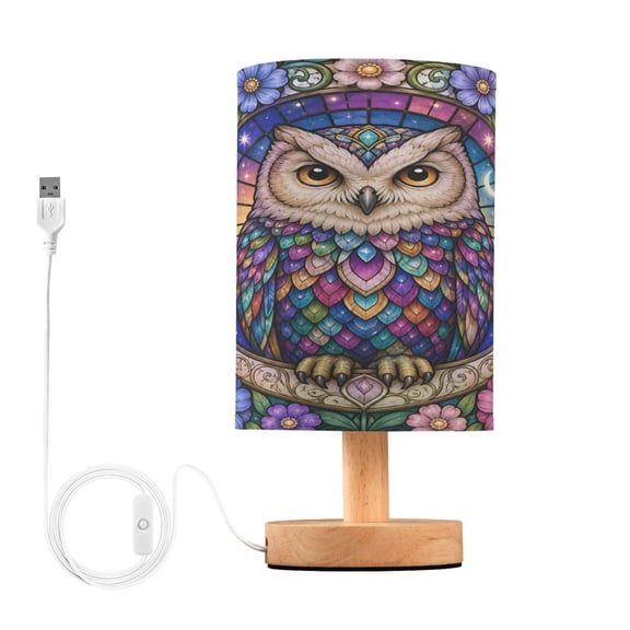Owl Table Lamp, Fully Dimmable Nightstand Lamp with USB and Linen Fabric Shade, Modern Gifts for Bedroom, Living Room, Office