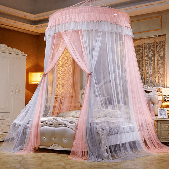 CHUANK Bed Canopy Mosquito Net - Princess Elegant Lace Round Sheer Mesh Bed Curtains - Princess Dome Bedding Net