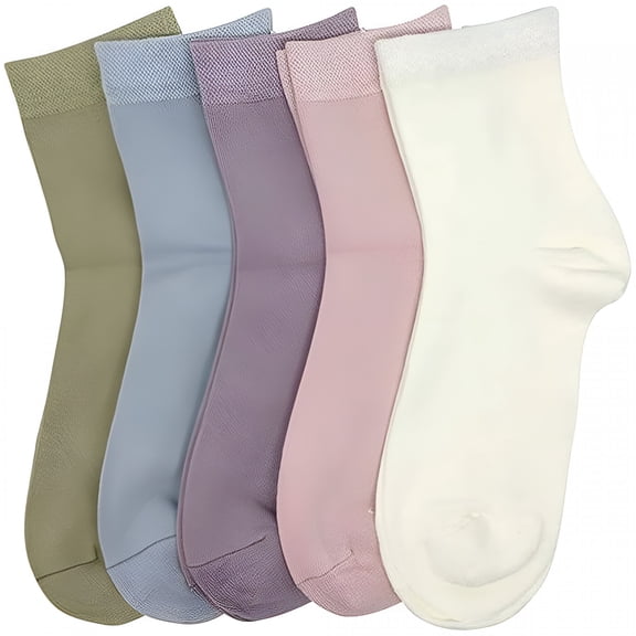 TELOLY 5 Pairs Women Thin Viscose Bamboo Socks Crew Lightweight Above Ankle Casual Bamboo Socks Woman
