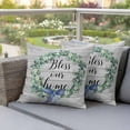 thumbnail image 4 of Spring Pillow Covers 2 Pack Eucalyptus Leaves Garland Bless Our Home Wood Grain Pillowcase Waterproof Outdoor Throw Pillow Cover for Patio Garden Square Cushion 16”x16”, 4 of 9