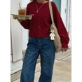 thumbnail image 4 of Women Knitted Crop Cardigan Shirt Short Sleeve Button Down Ribbed Knit Crop Top Y2k Outwear Top Tee Shirt Wine Red M, 4 of 8