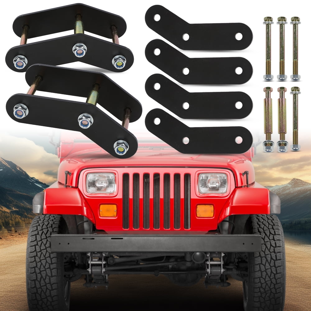 PIT66 Front & Rear 2" Shackle Relocation Lift Kit Black Fit for Jeep Wrangler YJ 1987-1995