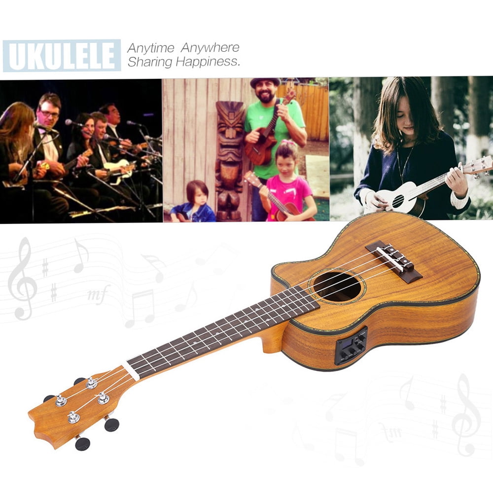 24\ Cutaway Ukulele Ukulele 24-Inch Cutaway Ukulele Hawaii Guitar Instrument LED EQ Koa / Plywood Shell Brims / OX Bone Saddle / 4 Strings