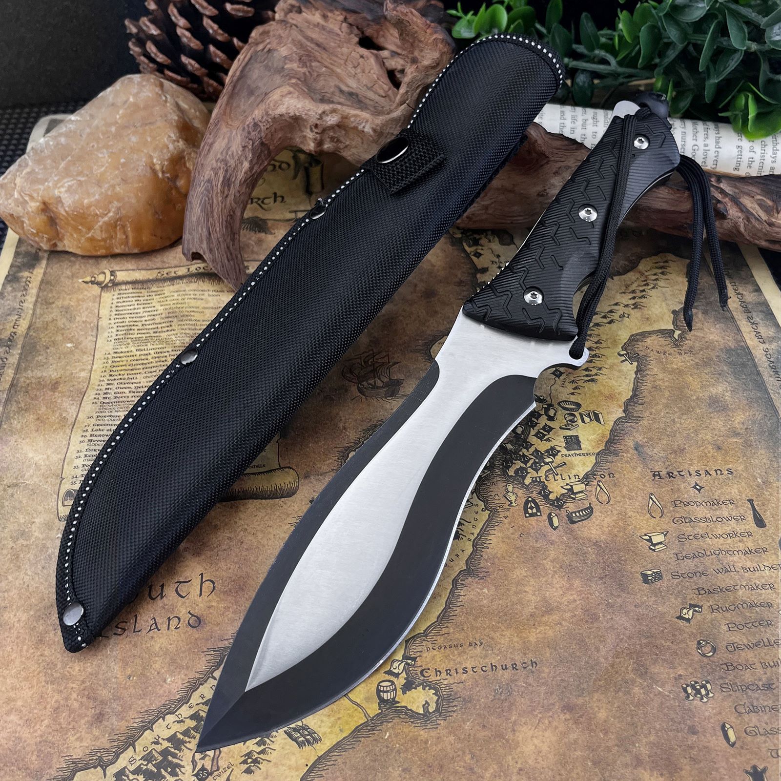 Multi-Purpose Fixed Blade Knife, 7Cr13Mov Stainless Steel, Nylon Fiber Handle, 11.81" Overall Length with Sheath for Light Outdoor Tasks