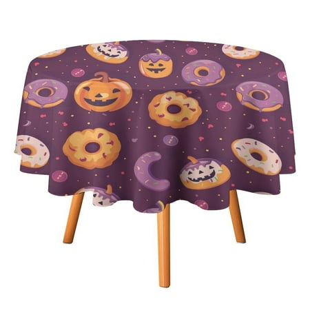 

JINGDS Tiny Donuts Pumpkin Lanterns-1134 Round Table Cloth Halloween Tablecloth Thanksgiving Day Table Cloth Round Cover Circle Tablecloth for Halloween Thanksgiving Fall Party