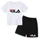 thumbnail image 2 of Camiseta de verano para niños y niñas, regalo de cumpleaños, de 3 a 13 años, camiseta y pantalones cortos, conjunto deportivo informal de moda con letras de marca, bonito diseño para niña, 2 of 5