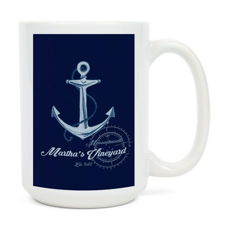

15 fl oz Ceramic Mug Martha s Vineyard Massachusetts Est 1602 Anchor Coastal Icon Contour Dishwasher & Microwave Safe