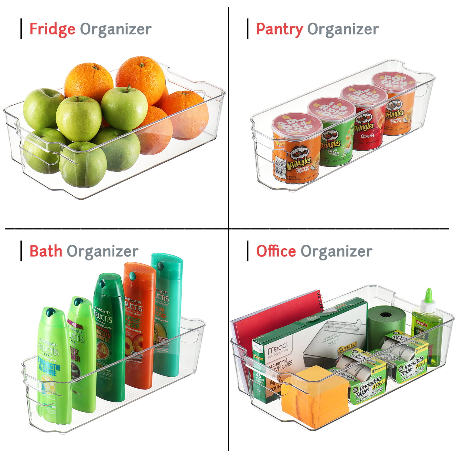 Smart Design Stackable Refrigerator Organizer Bins for Fridge Storage –  Narrow, 6 x 12 in., Set of 4 – Fridge Organization and Storage Bins with