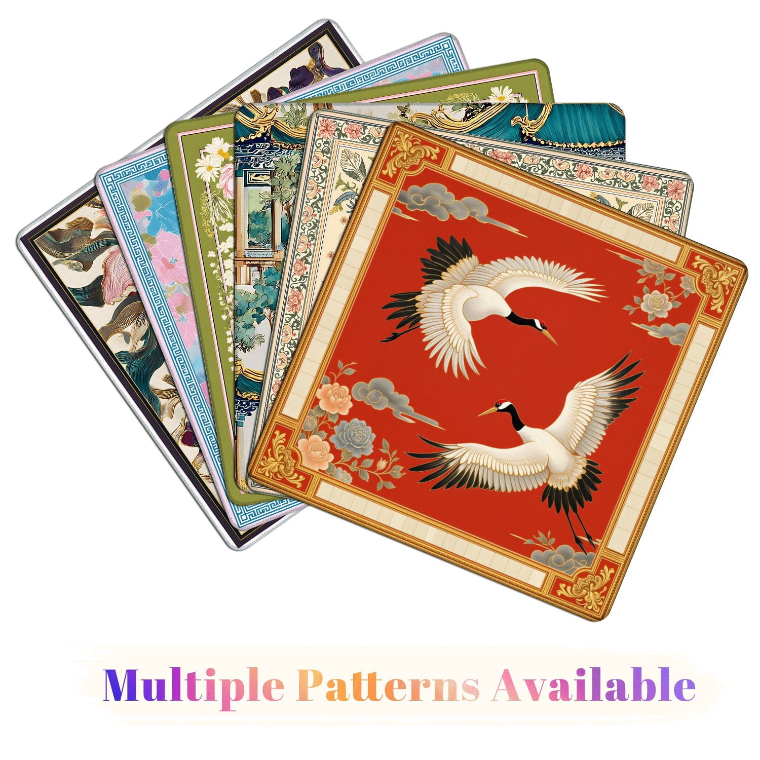 Mahjong Mat 31.5" x 31.5" Elegant Cranes Traditional Chinese Style Floral Accents Red Non-Slip Noise Reduction American Mahjong Tiles Table Cover for Dominoes Poker Card Board Games Gift