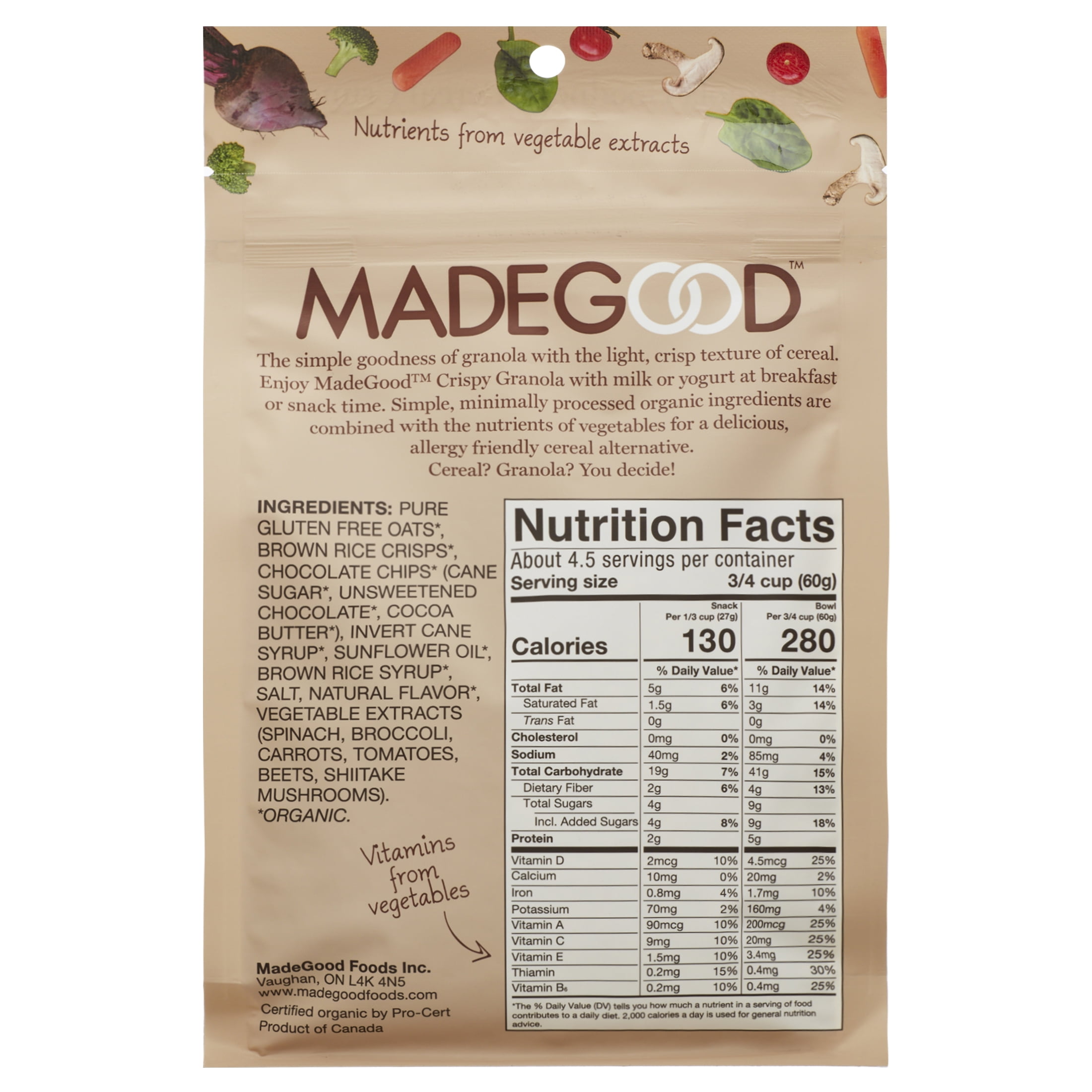 MadeGood, Granola, Gluten Free, Vegan, Cocoa Crunch Crispy Light Granola, 10 oz Pouch