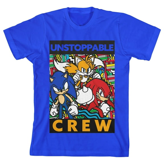 Bioworld Sonic The Hedgehog Unstoppable Crew Pop Dimension Graphic Youth Boys Royal Blue T-Shirt-Small