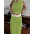 thumbnail image 6 of Women'S 2 Piece Outfit Sleeveless Knit Tank Top Bodycon Long Skirt Set Loungewear Green L, 6 of 8
