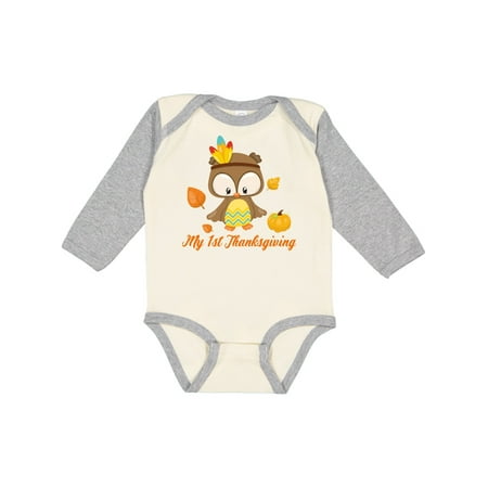 

Inktastic My First Thanksgiving Owl Gift Baby Boy or Baby Girl Long Sleeve Bodysuit