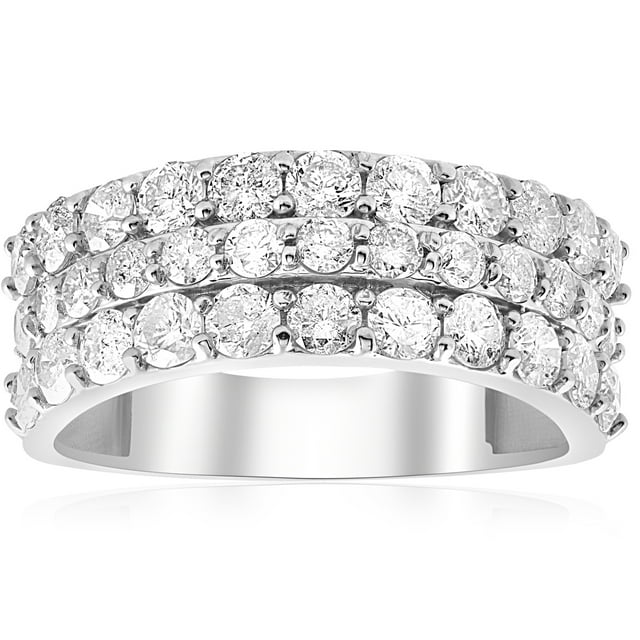 Bague de Mariage en Diamant 1 3/4ct Triple Rangée Or Blanc 14K