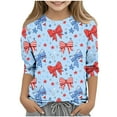 thumbnail image 2 of MKOSPLRT USA Flag Tee Shirt for Kid 3-12 Years 3/4 Sleeve Crew Neck 4th of July Shirts Cute Bow Stars Striped Graphic Tees for Girl Boy, 2 of 5