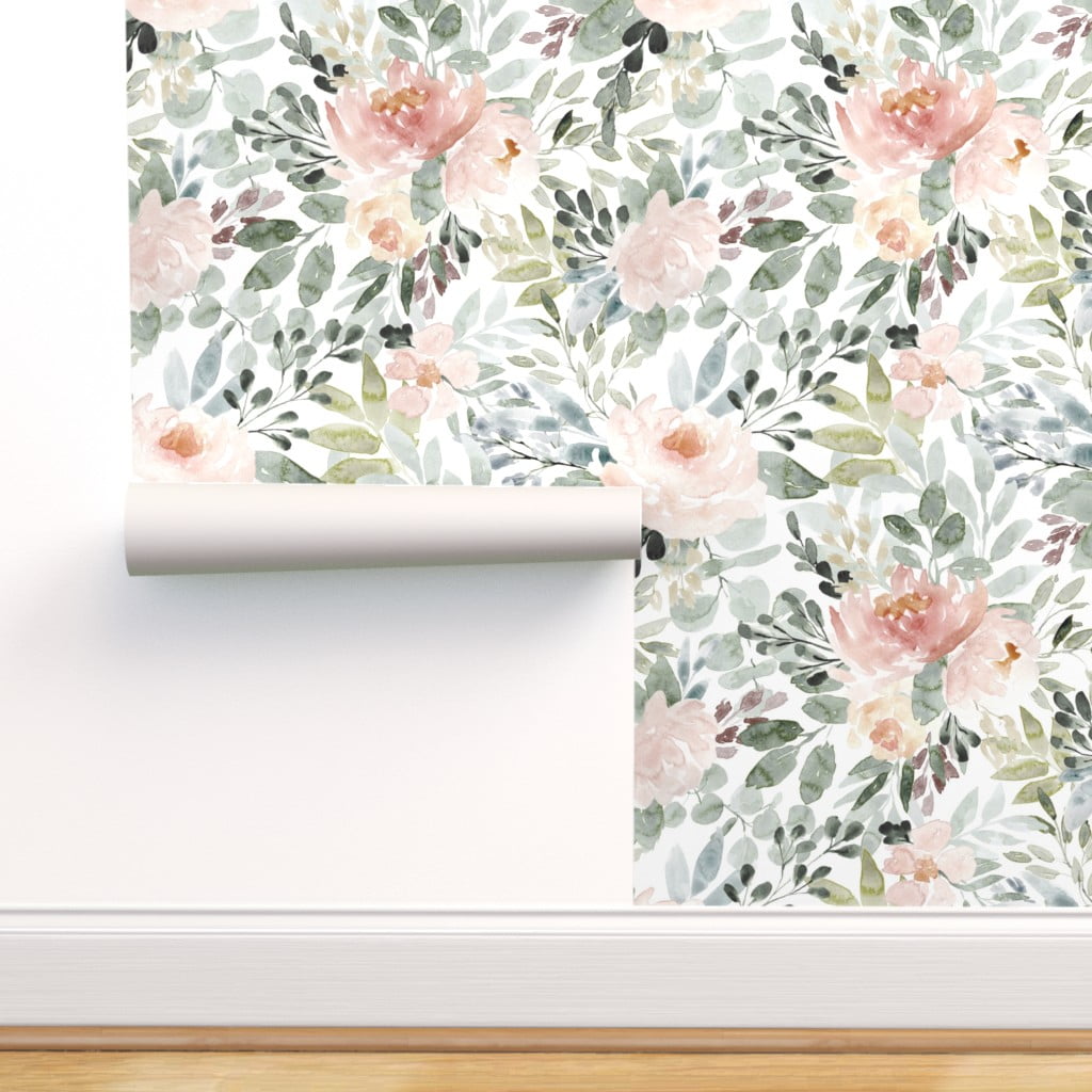 Removable Water-Activated Wallpaper Floral Stripes Watercolor Botanical Boho 