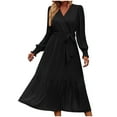 thumbnail image 2 of Oksale Wrap V Neck Dress for Women Flowy Chiffon Dresses Plus Size A Line Midi Dress Loose Long Sleeve Boho Dresses Soft Cozy Waist Dress Black XXL, 2 of 8