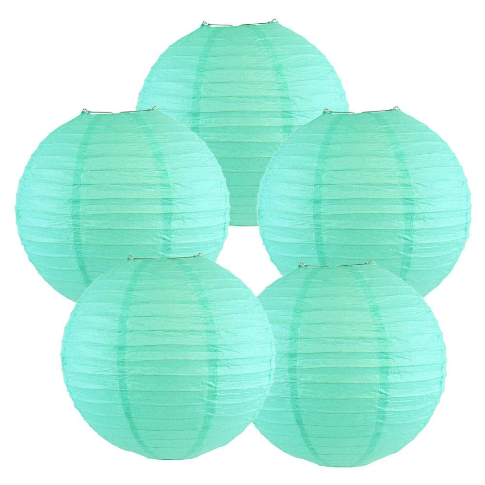 Just Artifacts 8" Seafoam Paper Lanterns (Set of 5) Decorative Round