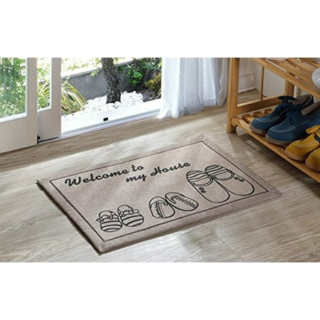 Home Cal Linen Doormat, Machine-washable, Welcome to My House, Kitchen Rug, Anti-slip Backing, Linen Style, 15.7-inch By