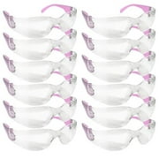 Safe Handler, Clear Lens Pink Temple Safety Glasses, Fits Adult and Youth (Pack of 12)
