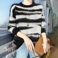 thumbnail image 2 of Color Blocked Crewneck Sweater Women's Loose Striped Jacquard Knit Autumn Winter Fashion Top Comfortable Soft Yarn Pullover, 2 of 2