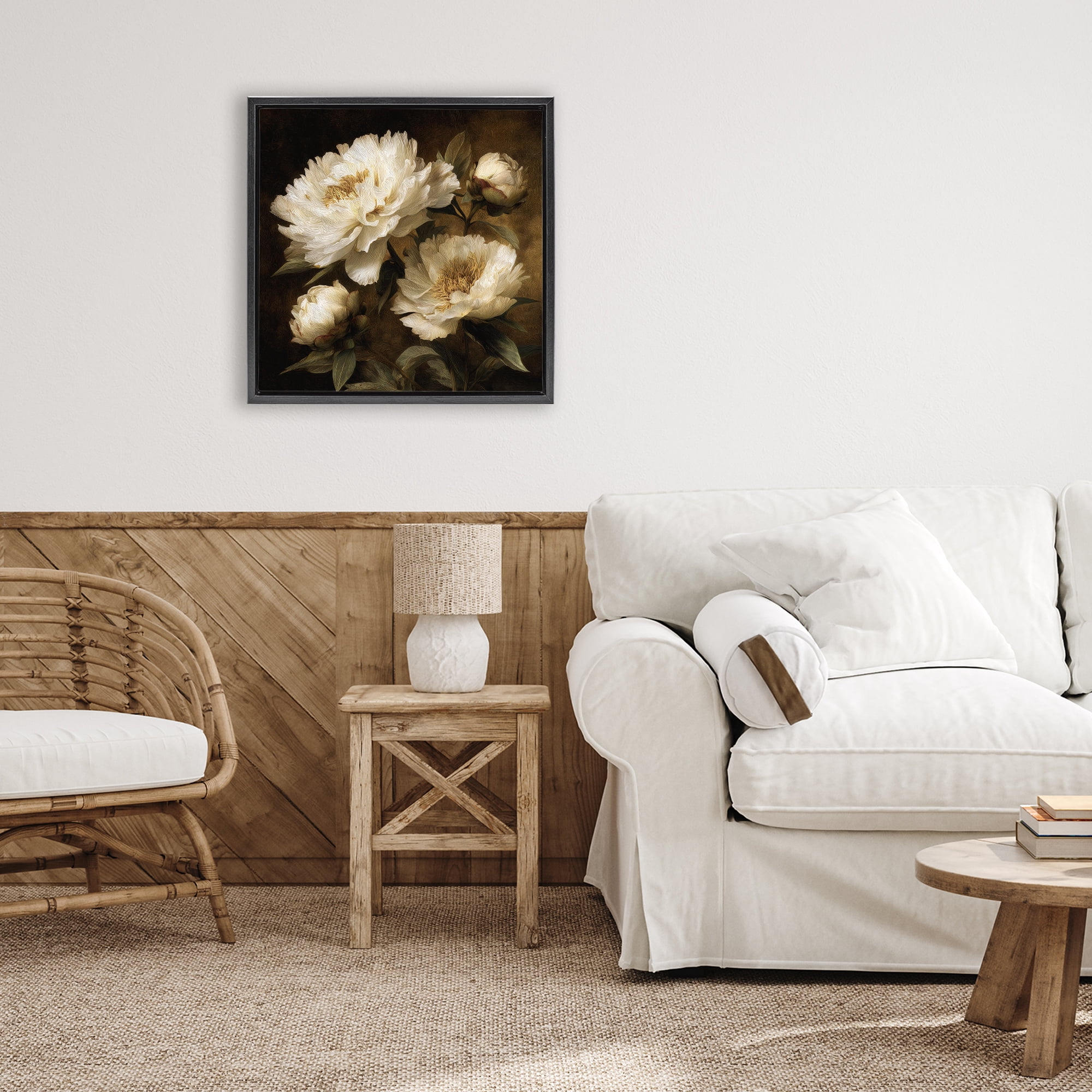 Stupell Industries Dreamy Vintage Peony Elegance Black Framed Floater Canvas Wall Art, design by Petal Prints Design
