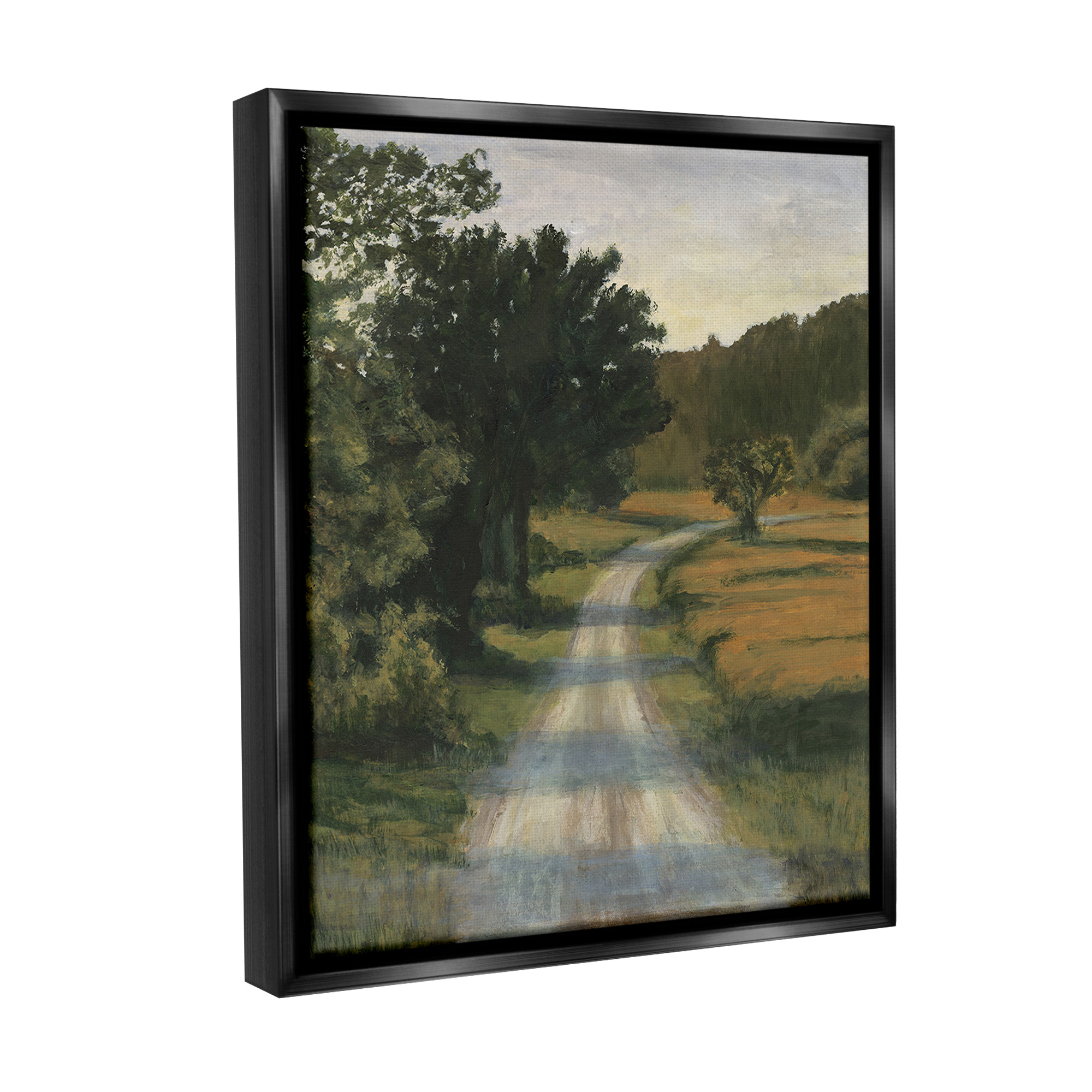 Stupell Industries Shadowed Rural Path Landscape Painting Black Floater Framed Canvas Art Print Wall Art, 17 x 21