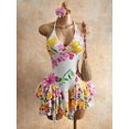 thumbnail image 3 of Multicolor Boho Tropical Floral Halter Cami Mini Dress With Ruffle Asymmetrical Hem Sleeveless Summer Sundress, 3 of 6