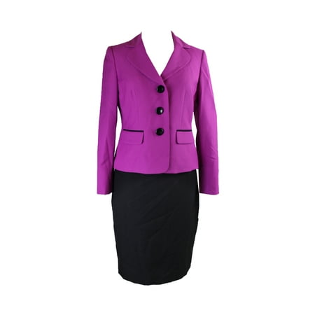 Le Suit Purple Black Crepe Skirt Suit 8P