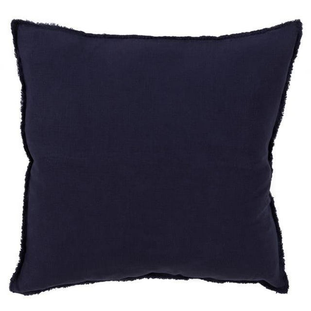 SARO 13049.MB20S Oreiller en Lin Rempli de Duvet à Design Carré à Franges de 20 Po avec Plissement - Bleu Minuit
