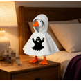 thumbnail image 5 of 7 inch Mini Desk Goose Outfits, Ghost Hooded Cape Porch Goose Outfits with Cute Face Print, for Halloween Birthdays Holiday Gift Home Decor (CheerPhantom Desk Goose), 5 of 5