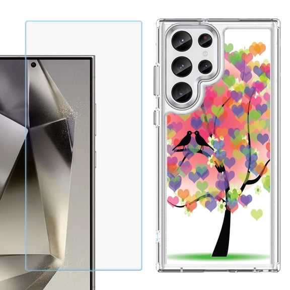 Phone Case for Samsung Galaxy S26 Ultra, with Screen Protector, by OneToughShield - Color Hearts Tree