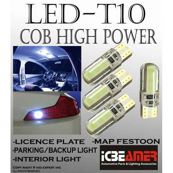ICBEAMER 4 pcs White T10 T15 COB 168 920 921 High Power LED Parking/ Backup Light Bulbs
