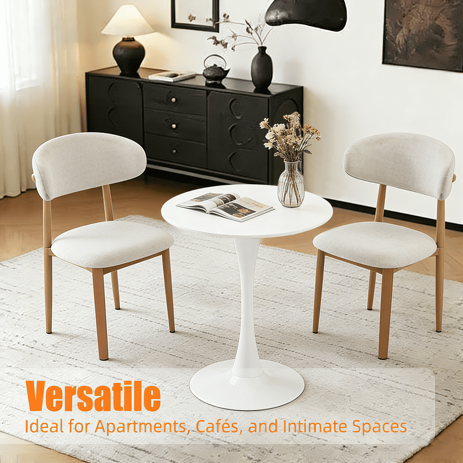 Round Dining Table 24 Inch with Tulip Pedestal Base, Modern Bistro Table and Kitchen Table for Small Spaces, White