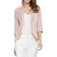 thumbnail image 1 of Unique Bargains Women's Striped 3/4 Sleeves Open Front Blazer, 1 of 6