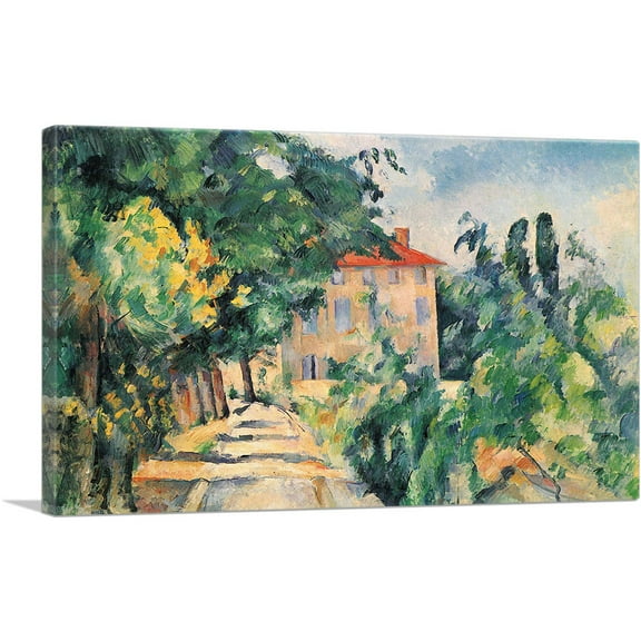 ARTCANVAS House With Red Roof Canvas Art Print by Paul Cezanne - Size: 26" x 18" (0.75" Deep)