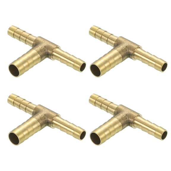 4 Pack Brass Hose Barb Fitting Tee 3 Way Connector Coupler, 1/4"x5/16"x1/4" ID Brass Fitting Air Hose Fittings Reducer for Connecting Water Fuel Air, Oil Hoses