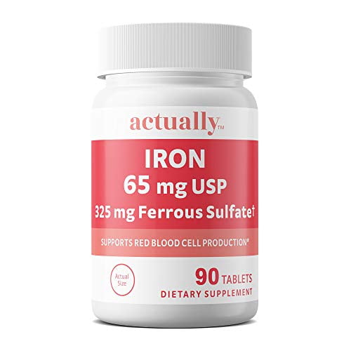 Actually Iron 65mg USP, 325mg Ferrous Sulfate Tablets, Support Red