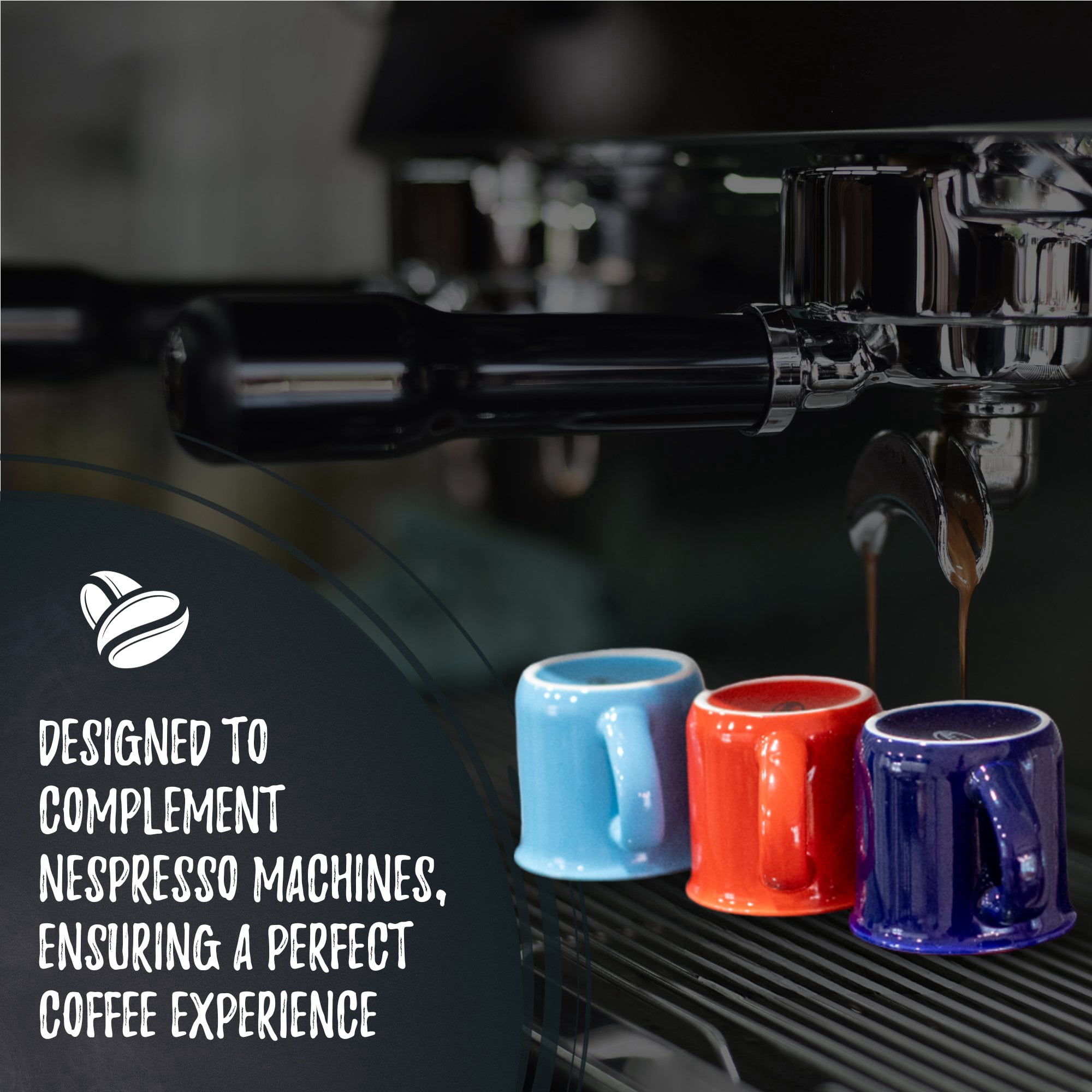 Bacimi Mini Ceramic Espresso Cups Set of 6 / 3oz - Small Drinking Cups with Handle - Dishwasher & Microwave Safe - Modern Mugs for Coffee, Tea, Cocoa