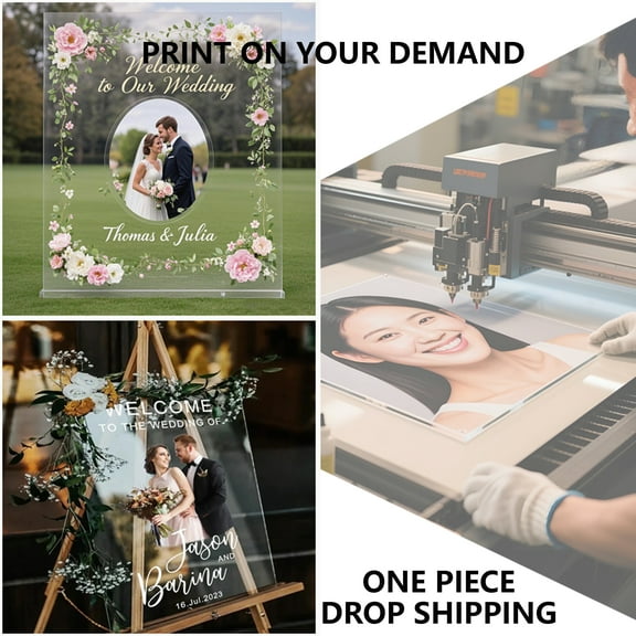 Customized Wedding Party Welcome Sign Glossy Clear Backing Photo UV Print 16"*24"