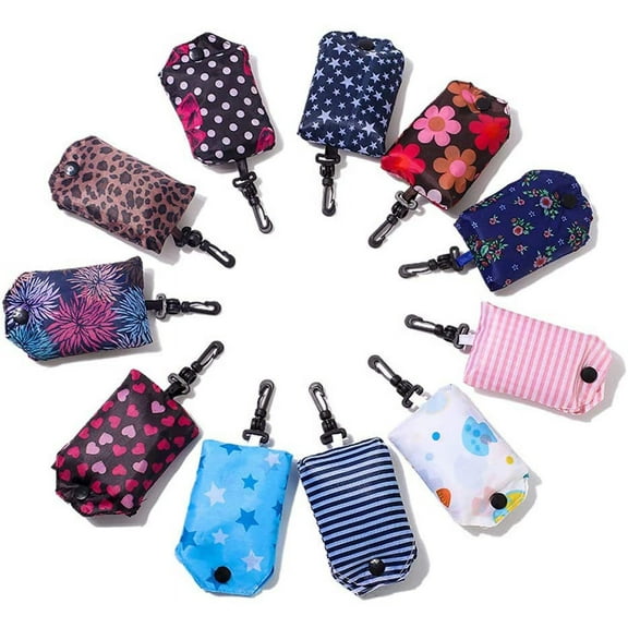 Foldable Reusable Grocery Shopping Tote Bags, 6 Pack Eco-friendly Travel Recycle Shopping Bags Folding to fits in Pocket, Waterproof and Machine Washable