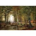 thumbnail image 2 of Jacobus Johannes van Poorten 24x18 Black Ornate Framed Double Matted Museum Art Print Titled: A Wooded Landscape with a Creek and a Bridge, 2 of 5