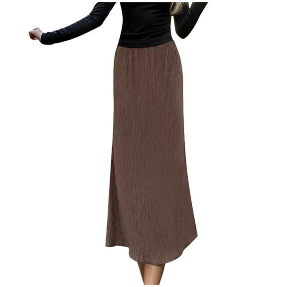JAKANYQ Skirts For Lady High Waist Midi Vintage French Pleated A-Line Flared Slimming Fashion Skirt Midi-Length Beautiful