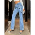 thumbnail image 2 of Ladies retro slightly flared wide-leg washed jeans with workwear pocket design., 2 of 2