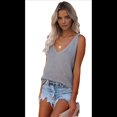 thumbnail image 1 of Camisola de Cuello en V para Mujer, Corte Entallado, Versátil, Color Liso, Sin Mangas, de Punto Básico, Gris, XXL, 1 of 8