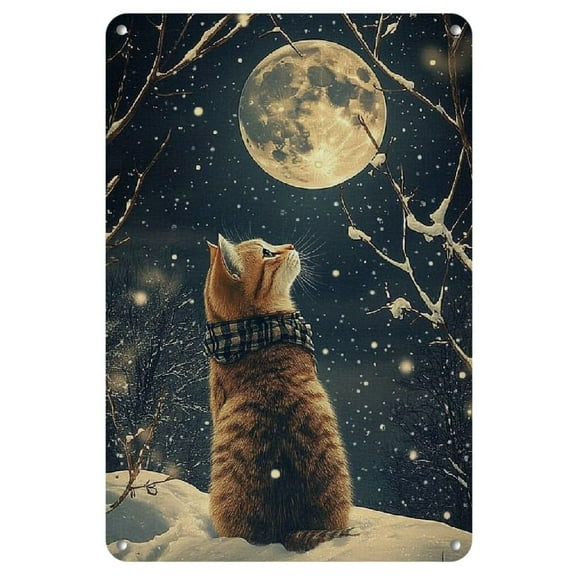 1pc Winter Night Cat Meditation Vintage Metal Tin Sign, 8x12 Inch Iron Wall Art, No Electricity Needed, for Home, Office, Library, Restaurant, Bar, Cafe, School, Garage Decor