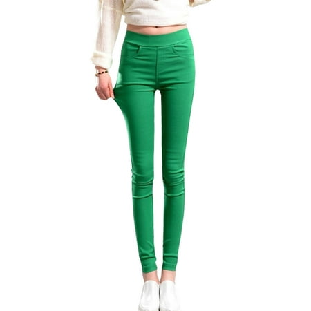 7 Colors Elastic Pants for Women Skinny Simple Style Solid Color Pencil (Best Pants For Tall Skinny Guys)