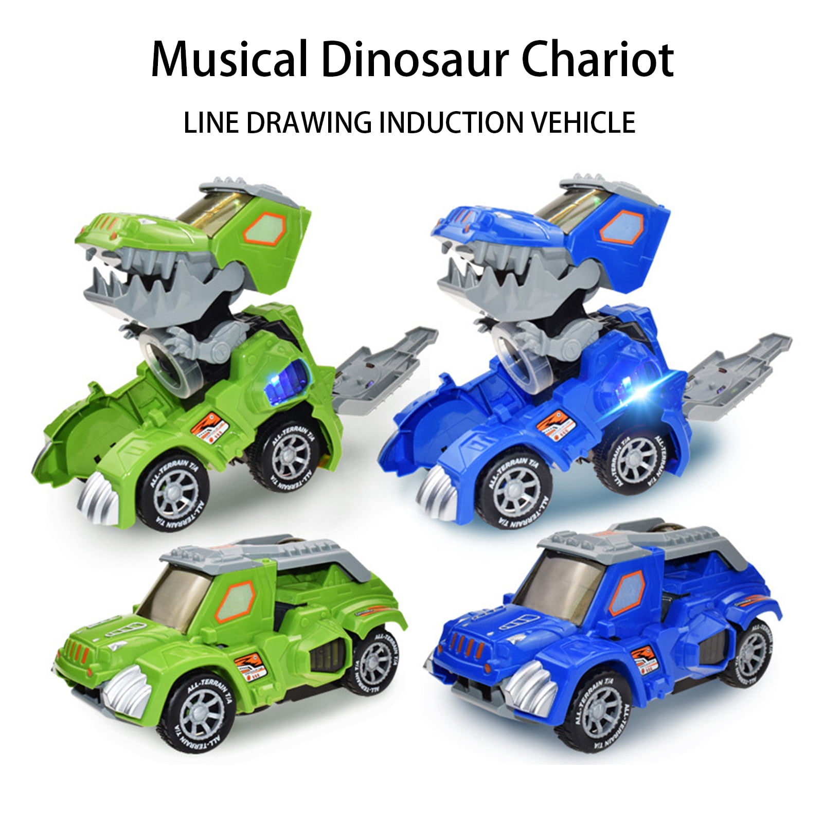 Dinosaur Chariot Electric Deformation LED Car Model w/LED Headlight Gift Toy 