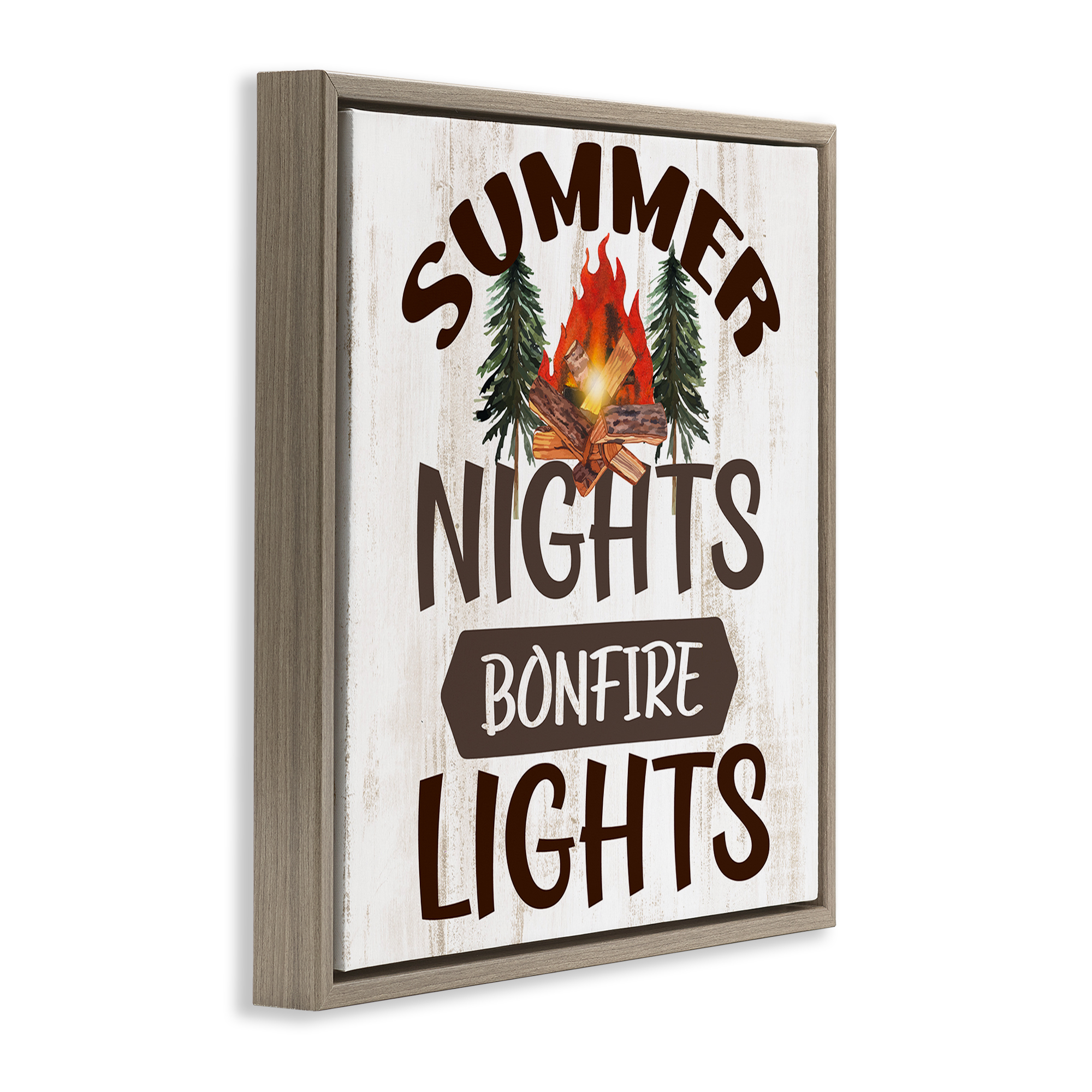 Stupell Industries Summer Nights Phrase Landscape Painting Brown Floater Framed Canvas Art Print Wall Art, 18 x 18